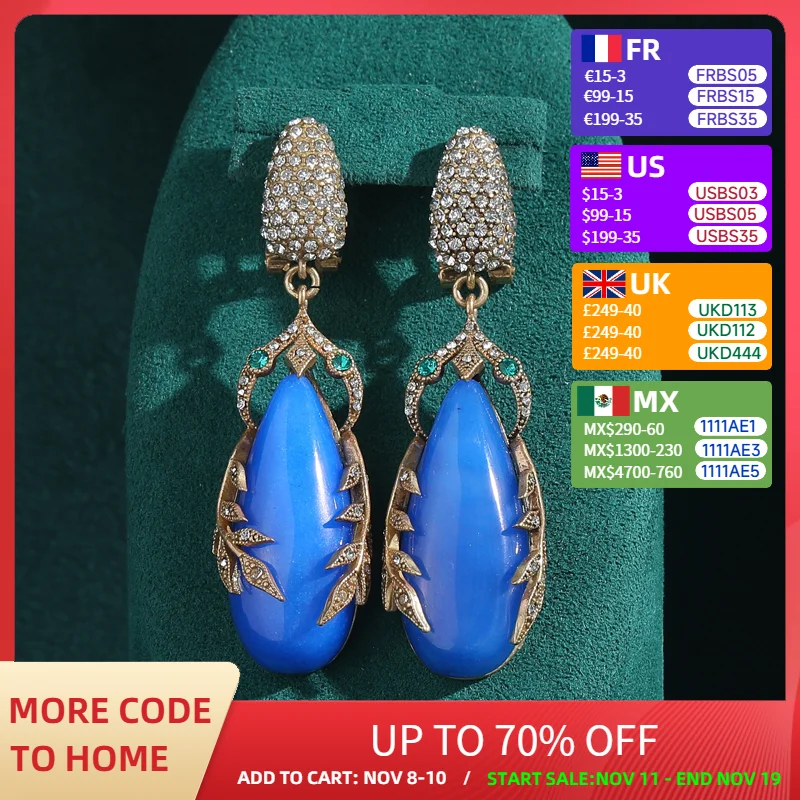 

Антикварные ювелирные изделия золотого цвета, синие стразы из натурального камня, длинные висячие серьги с каплями воды, винтажные женские аксессуары 2025