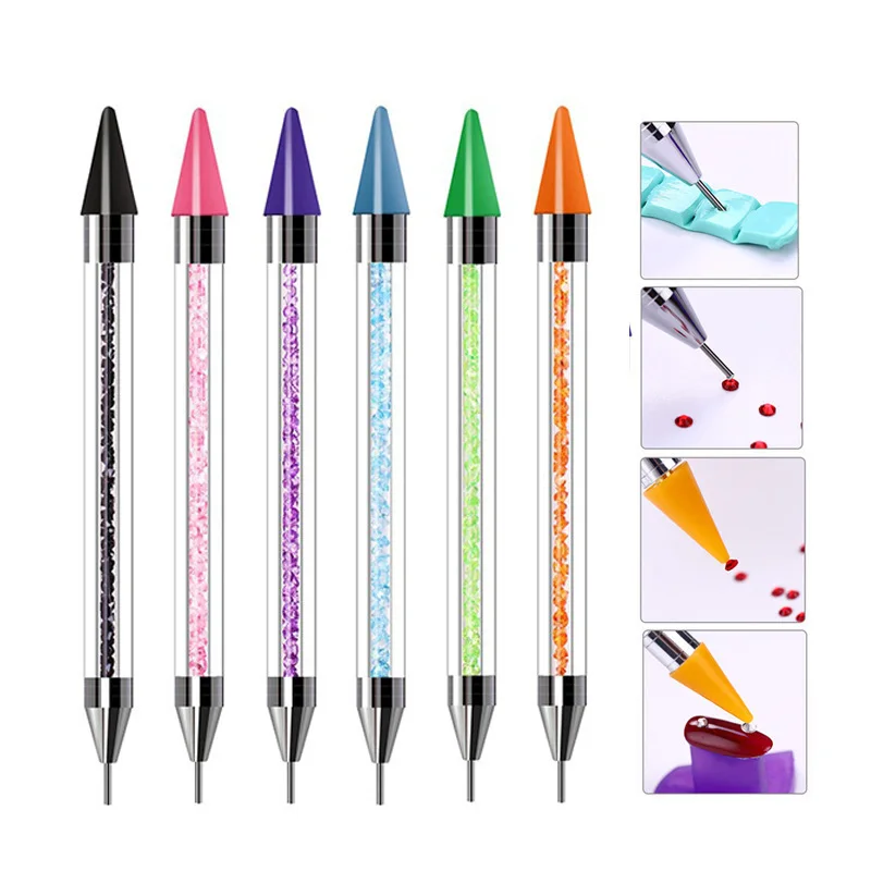 Outils de ramassage de strass à double usage pour Nail Art, stylo à cire à points acrylique à double tête, accessoires de manucure, perceuse, cueilleur de pierres précieuses