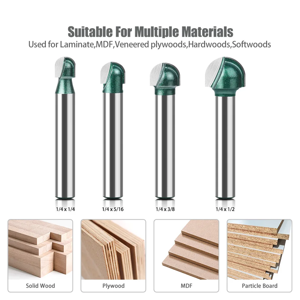 1pc 6mm 1/4 Shank Ball Nose Router Bit Set Deep Round Bottom Milling Cutter CNC Radius Core Box Solid Carbide Tools