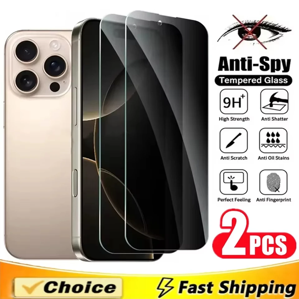 

2Pcs Anti-Spy Glass For iPhone 17 Pro 16 15 13 14 11 12 Pro Max 16e Air Privacy Screen Protectors For iPhone 13 12 Mini XS XR