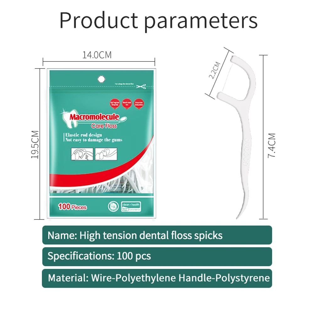 Зубная нить 100 szt. Plastikowe wykałaczki z nicią dentystyczną nić dentystyczna wytrzymałe kostki do zębów