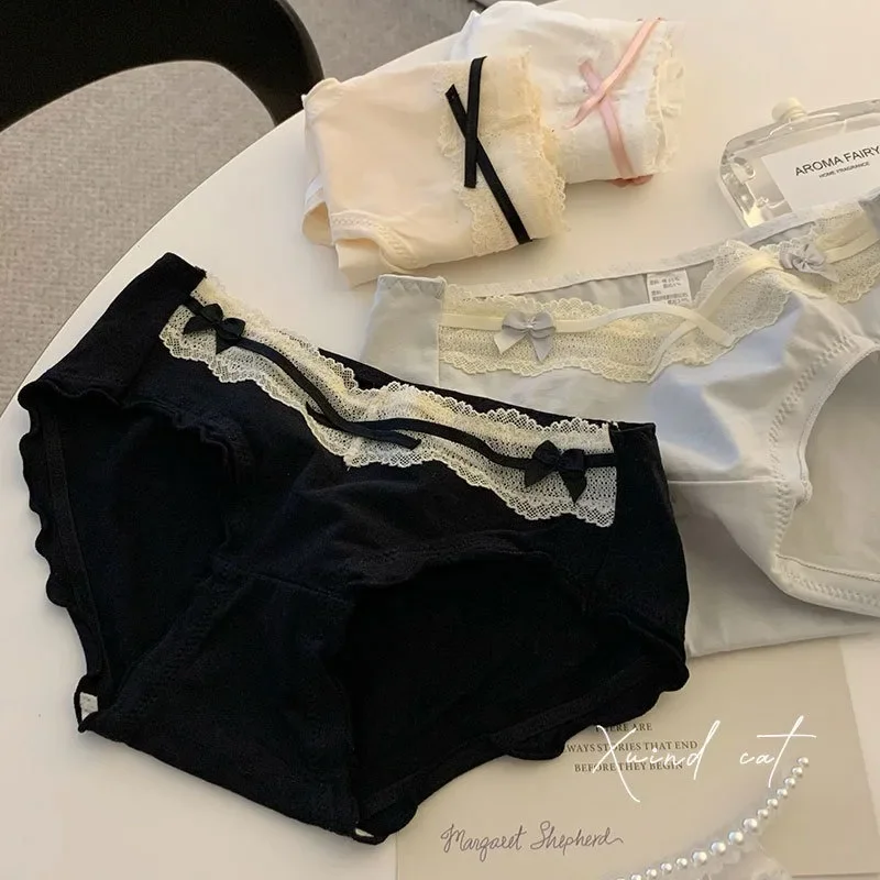 

Women's Class A Middle Waist Large Size Girls Japanese Pure Desire Lace Panties Women Four Seasons Sexy Pure Cotton 7A Panties