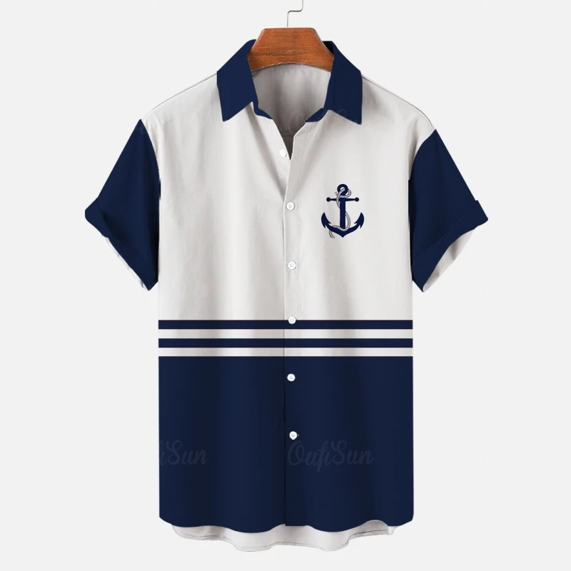 2026 Men's Shirt 3d Boat Anchor Stripe Print Hawaiian Shirts For Men Daily Casual Short Sleeve Loose Oversized Clothing view 5