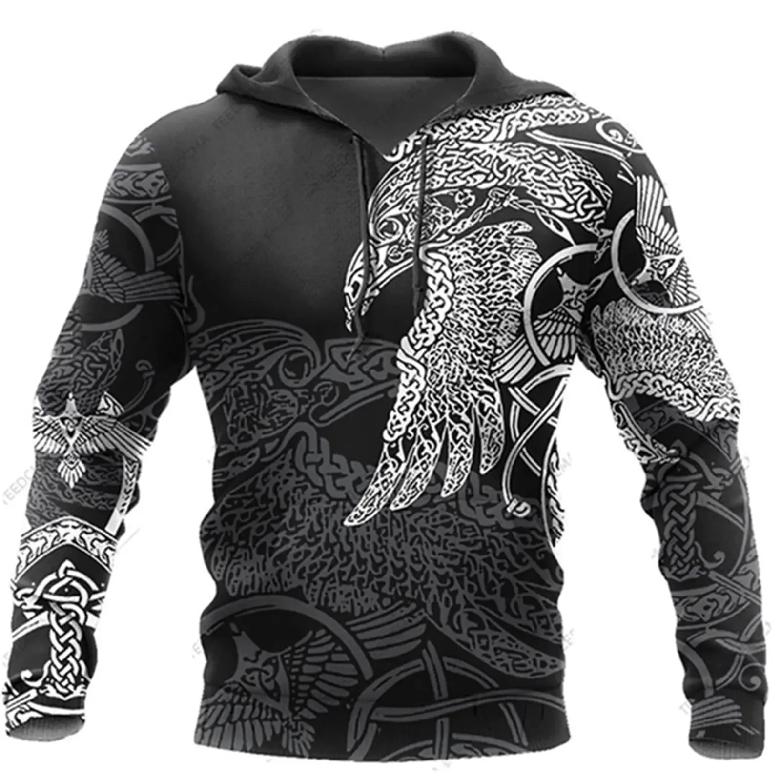 Men's Viking Hoodie Vintage Casual Viking Warrior Odin 3D Printed Long Sleeved Sweatshirt Pullover Hooded Sweatshirt Tops