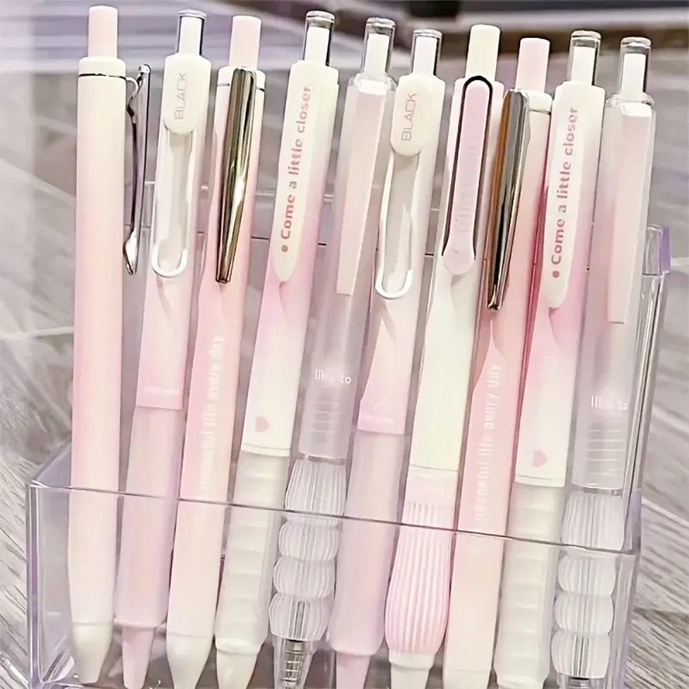 

5 fashionable pink powder blusher retractable gel pens 0.5mm fine pointed black ink daily office neutral pens ins push pen