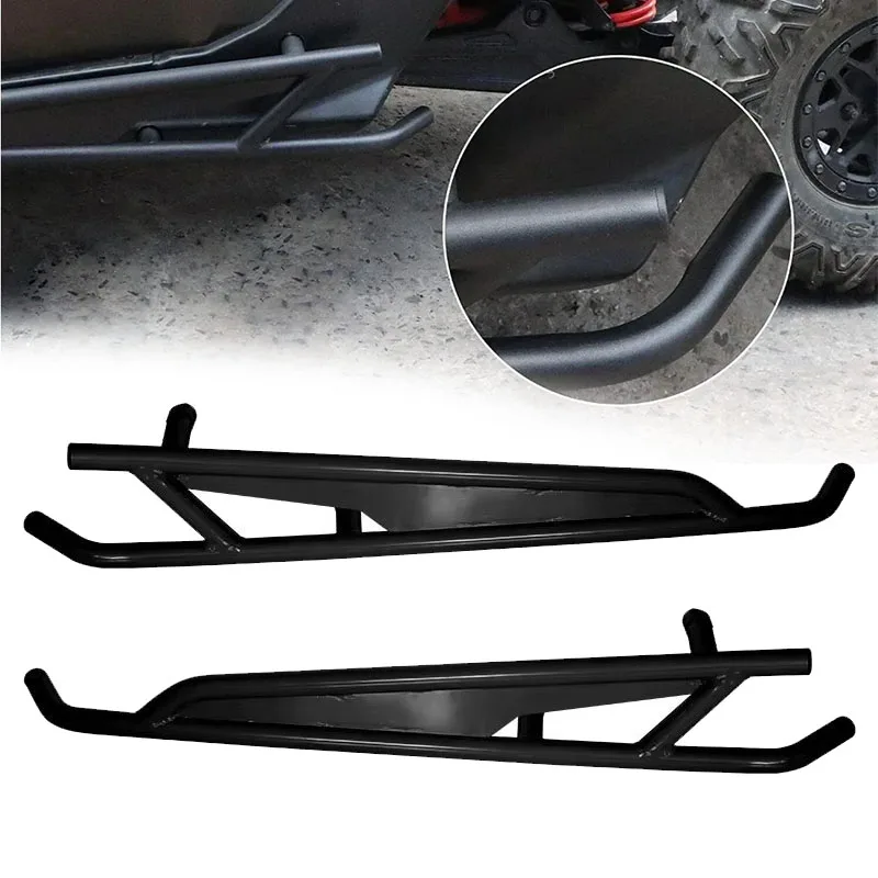 For Can Am Maverick X3 2017-2025 2-Seater BLACK Rock Sliders Tree Kicker Side Nerf Bar