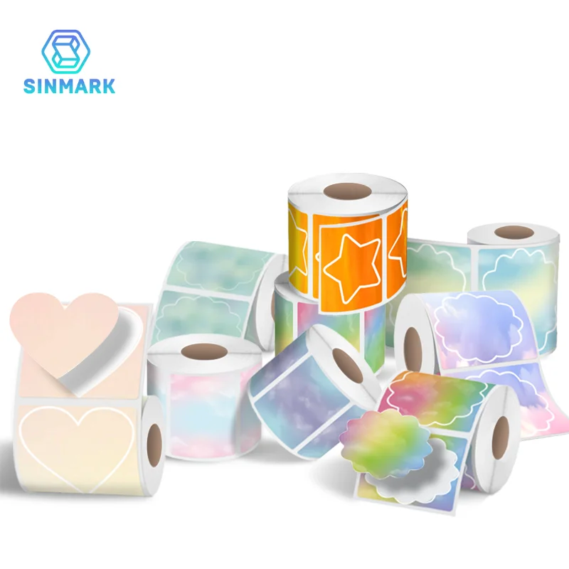 3 Rolls/set Color Label Paper Flower Shape Thermal Stickers for Portable Printer Waterproof Oilproof Price Tag Cake Name Sticker