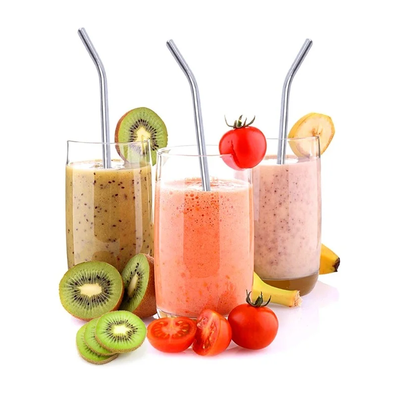 

8 шт., набор металлических соломинок для напитков из нержавеющей стали с 3 многоразовыми чистящими щетками