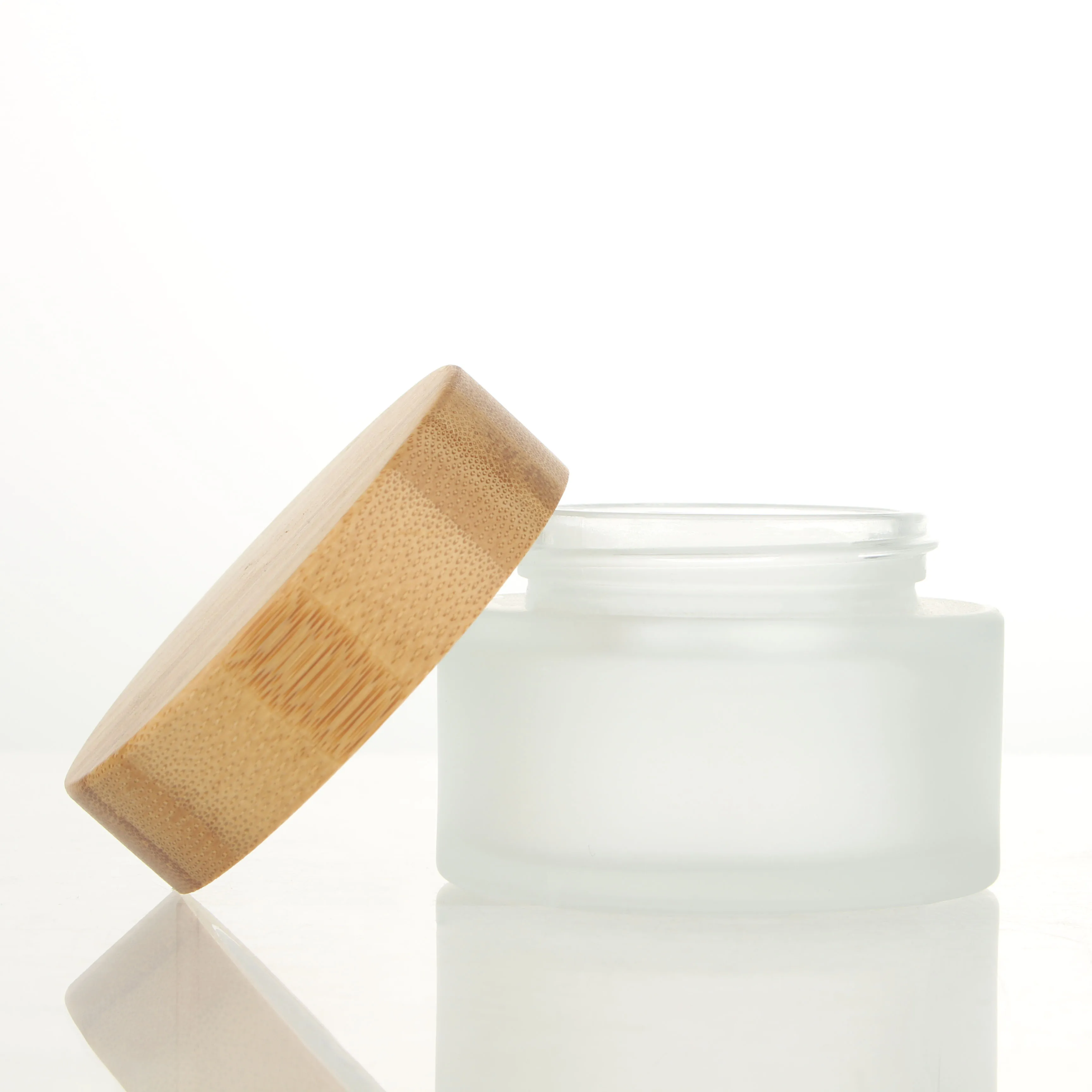 1/6PCS 50ML Bamboo Lid Empty Jars Frosted Glass Cream Jar Cosmetic Container Makeup Lotion Cream Jar Bottle with Wood Grain Lid