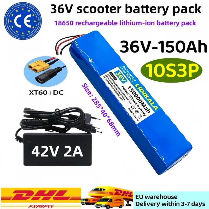 Kugoo-Serien-Scooter-Akku, 10S3P 36V 150000mAh Lithium-Ionen-Akku, ausgestattet mit einem 250W-1000W Hochleistungsmotor, mit BMS+ Ladegerät, geeignet für Kugoo M2 Elektroroller und Elektrofahrrad.