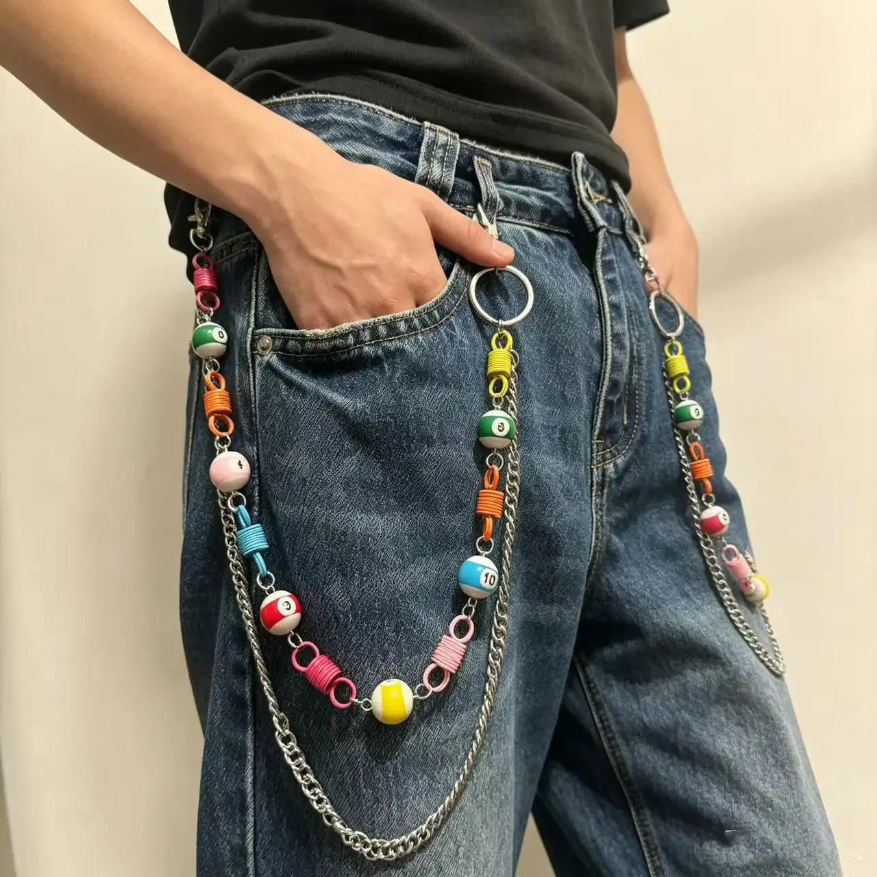 Cross border billiards bead pants chain, unisex multi-layer metal chain decoration punk style jeans hanging chain