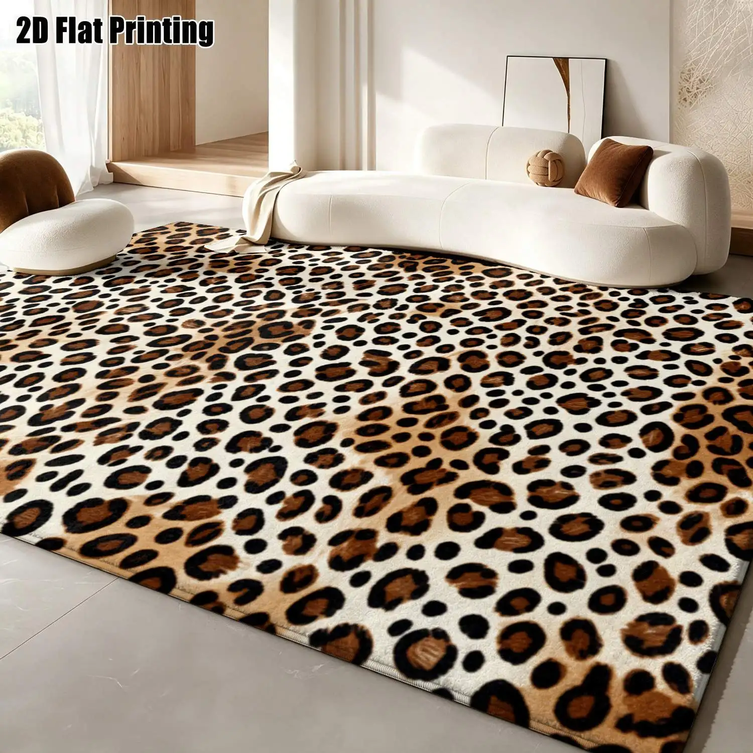 1Pc 2D Printed Brown Black Leopard Print Nordic Instagram Style Carpet, Machine Washable, Multi-Size, Ideal for Home Decor, Entryway, Dining Room, Bedroom, Living Room
