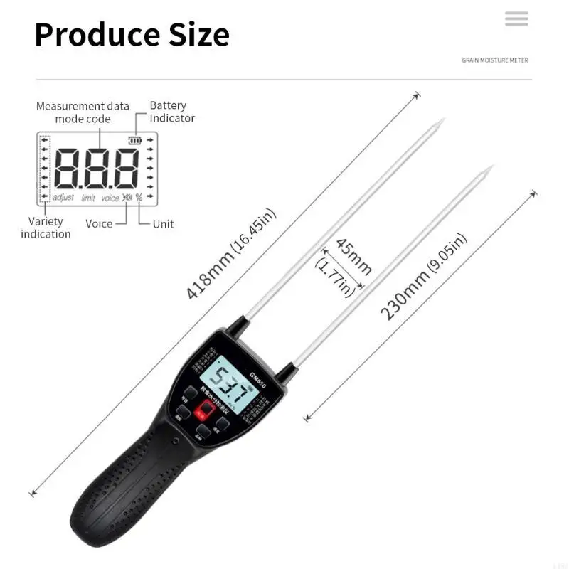 

Digital Grains Meter LCD Display Grains Humidity Meter Double Probes for Wheat 448A
