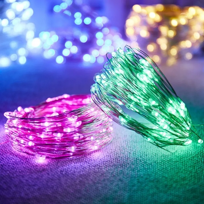 Guirnalda de luces LED de alambre plateado de cobre, cadena de luces USB, luces de hadas impermeables, decoración de fiesta de boda de Navidad, 1m, 10m, 20m