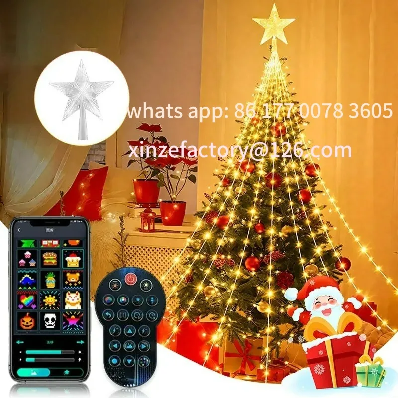 ไฟต้นคริสต์มาสอัจฉริยะปรับแต่งได้ ไฟ LED หลากสี ควบคุมผ่านแอป Bluetooth พร้อมตั้งเวลาและซิงค์เพลง สำหรับตกแต่งต้นคริสต์มาส