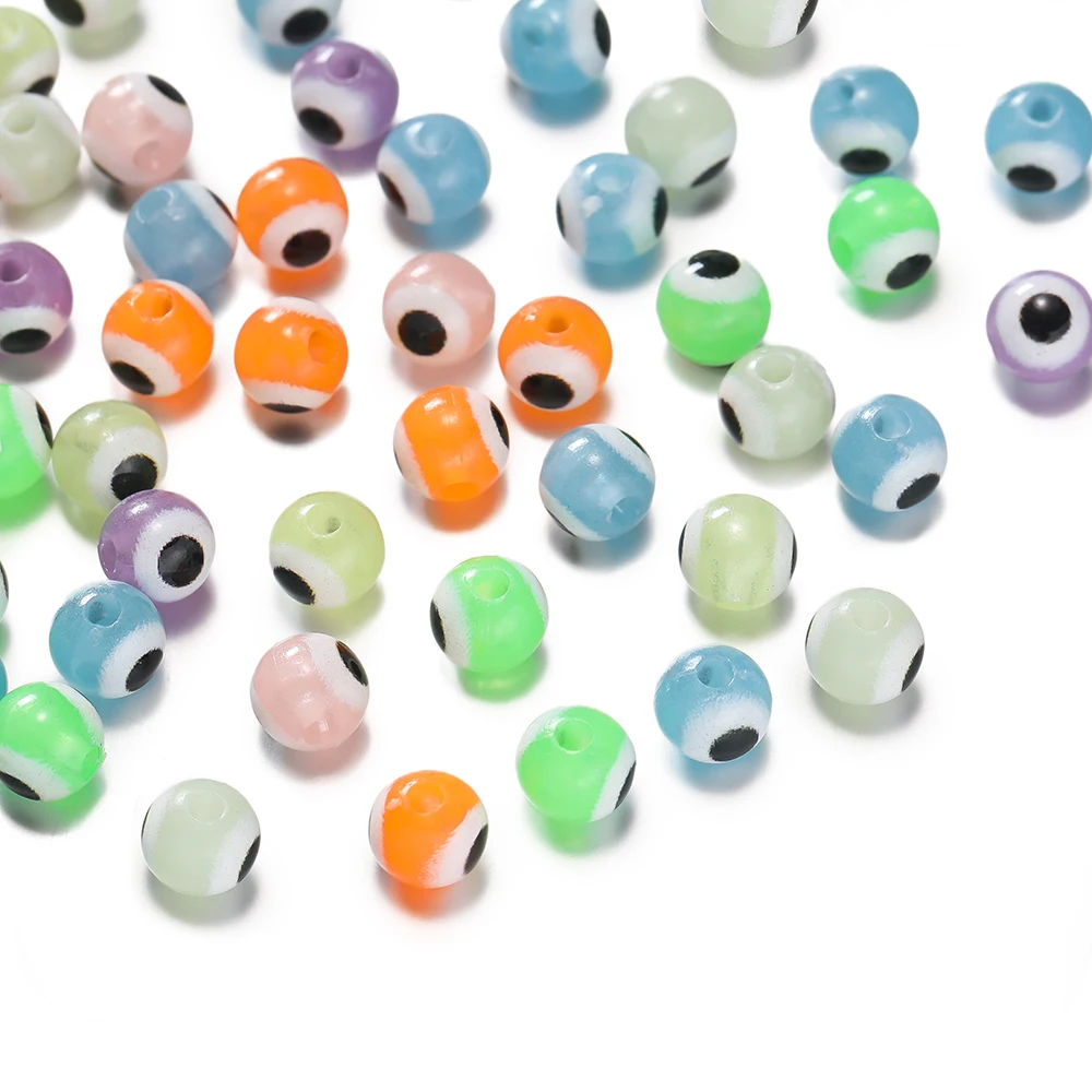 

10pcs/lot 6mm Luminous Round Beads Evil Eye Loose Spacer Beads for Jewelry Making DIY Handmade Bracelet Accessories