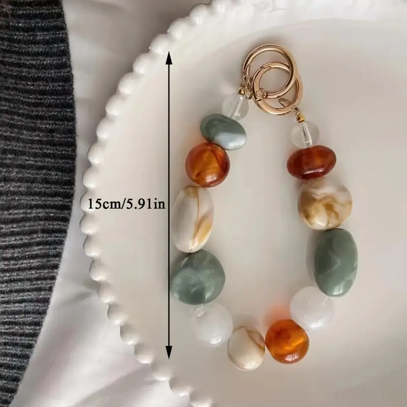 1 Stück Hängeanhänger, kleiner, frischer, mehrfarbiger, kariertes, unregelmäßiges Stein-Handy-Handgelenksband, Handy-Lanyard, kreativer Schlüsselanhänger – Detail 6