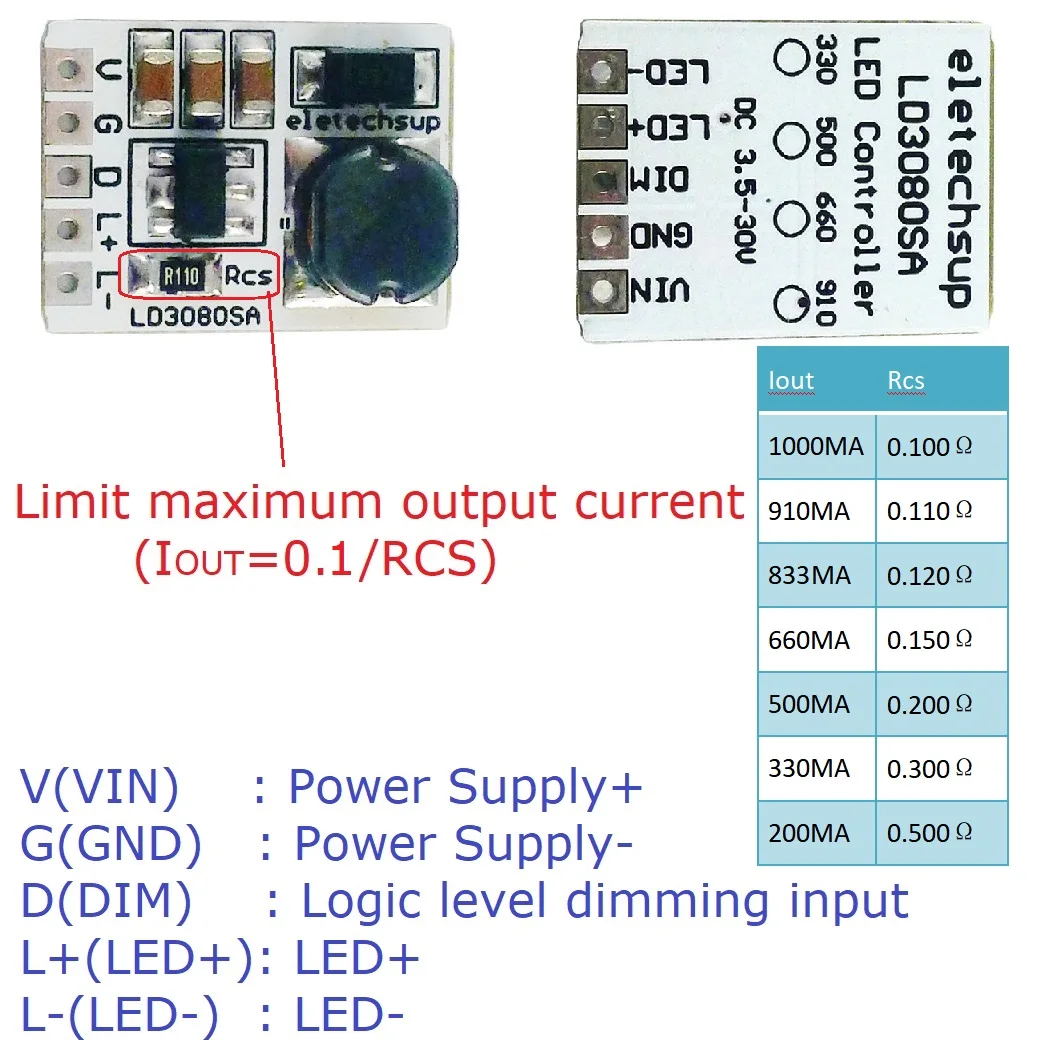 LD3080SA 10PCS 20W DC 3.5-30V 330MA/500/660/910MA Step-down HB LED Driver Module