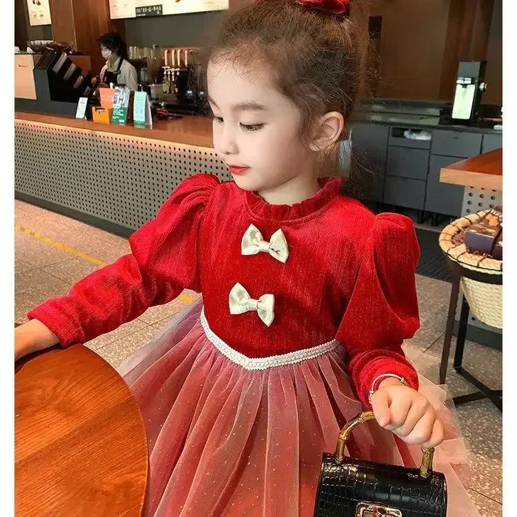 

Girls Birthday Party Dress Red New Year Clothes Children Christmas Dresses for Girls