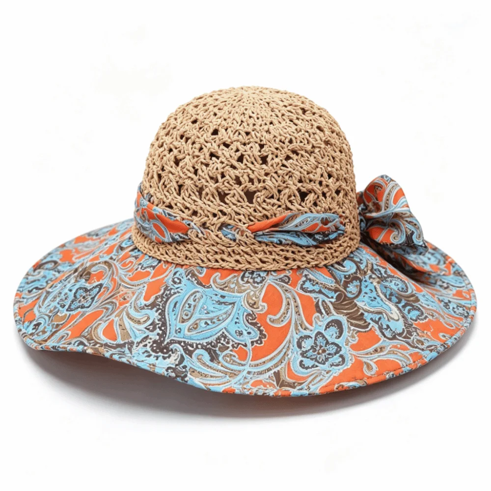 Big Brim Large Brim Large Brim Straw Hat Foldable Breathable Beach Hat Exquisite Flower UV Protection Fishing Hat Summer