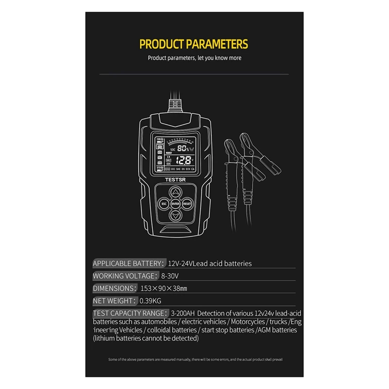 12/24V Automotive Battery Tester LCD Display Battery Analyzer Digital For Lead-Acid Battery Auto Motorcycle Diagnostic Durable