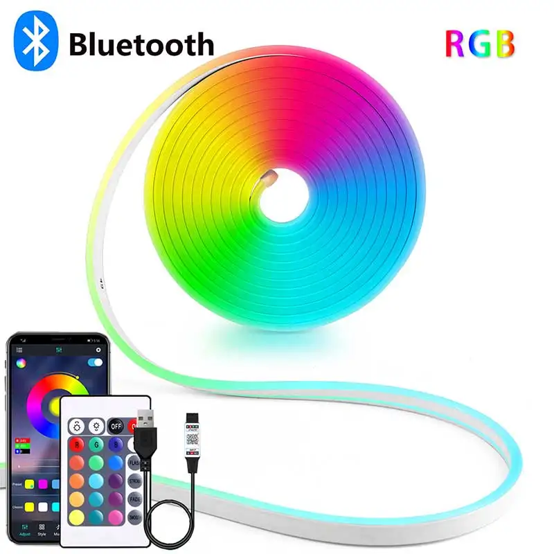 DC5V USB RGB Neonowa taśma LED 1/2/3/4/5M IP65 Wodoodporna taśma neonowa Aplikacja Bluetooth i pilot do domowego oświetlenia neonowego