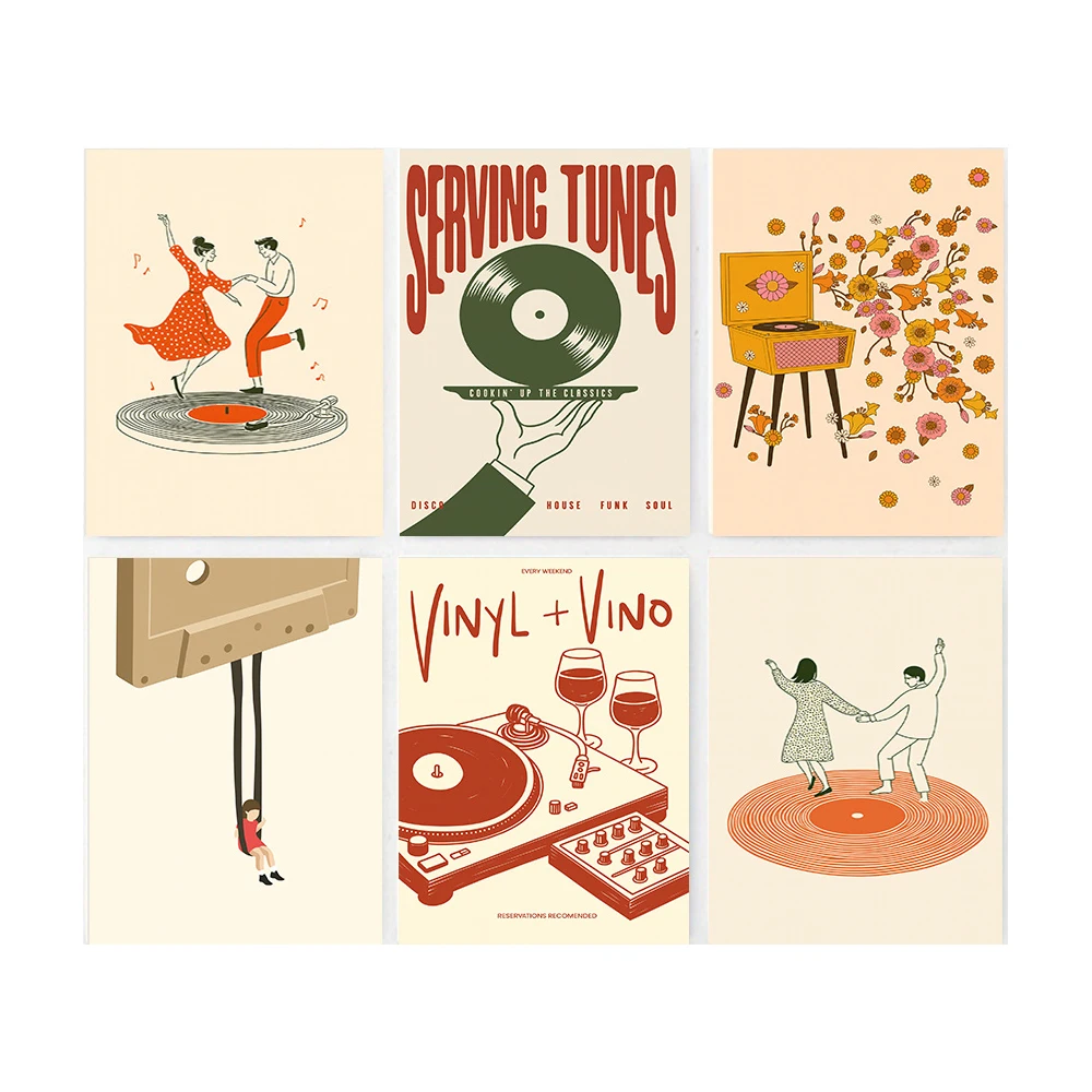 1 unidade Pôster de Música Vintage em Tela, Sem Moldura, com Estampa de Arte Floral Retrô de Toca-Discos e Cassete, Decoração de Parede para Sala de E