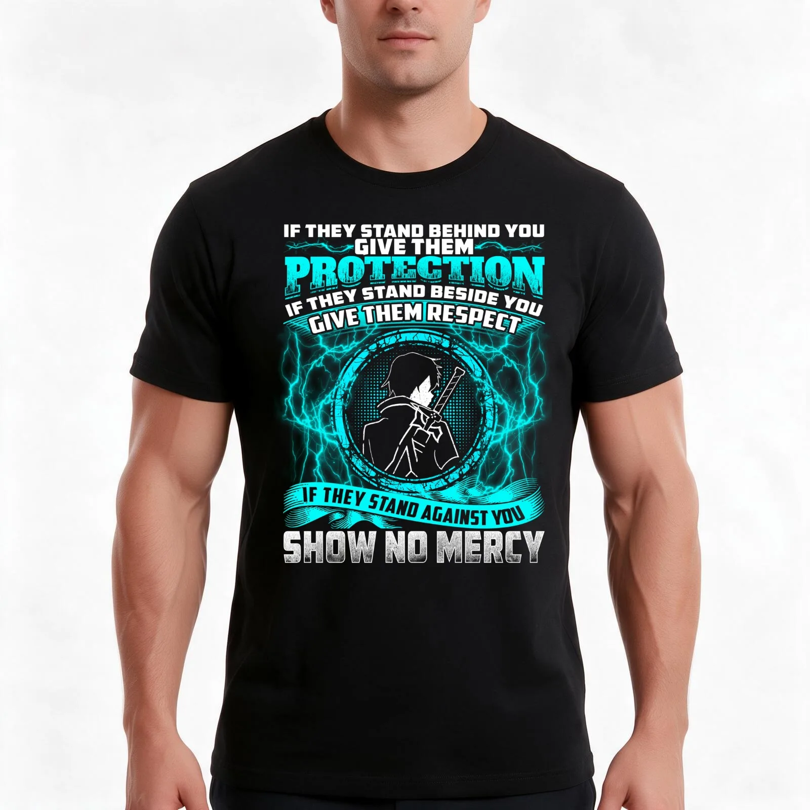 SAO - No mercy T-Shirt, Summer Casual Cotton Tee, Oversized Streetwear Tops, Vintage Graphic Print, Loose Fit Short Sleeve