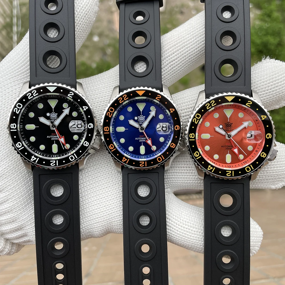 

Мужские автоматические часы STEELDIVE, 42 мм, GMT, механические наручные часы для дайвера, 200 м, водонепроницаемые, со светящимся сапфиром, NH34, керамический безель