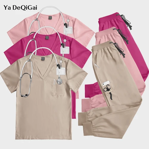 Uniformes de cirugía Multicolor, Top de manga corta + Pantalones, ropa de enfermería para médico, dentista, tienda de mascotas, ropa de trabajo, conjunto de batas clínicas médicas
