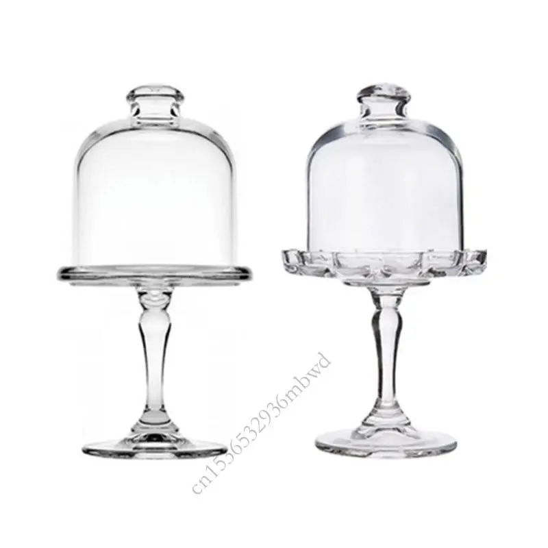 

K43D Элегантные европейские стили прозрачная стеклянная десертная тарелка с высокой стойкой для ног куполо
