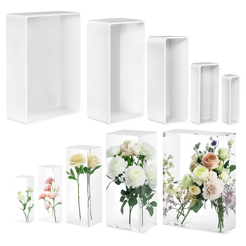 

【ВАРЯЦИЯ】5 шт. набор форм из силиконовой смолы с деревянной опорой, большие прямоугольные формы для литья эпоксидной смолы для декора своими руками