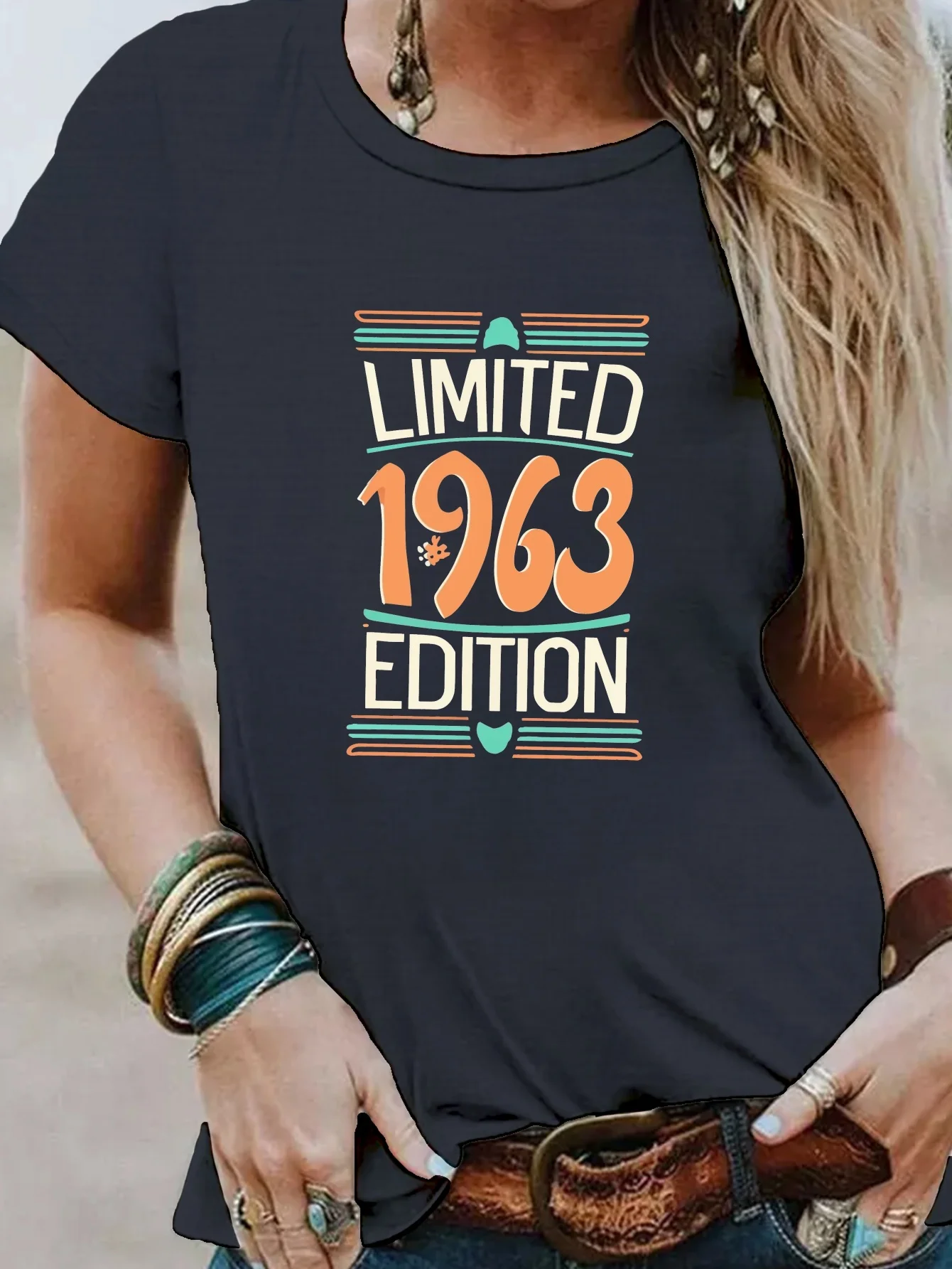 Limited Edition 1963 Print T-shirt Casual Crew Neck Short Sleeve Top For Spring  Summer Women's Clothing