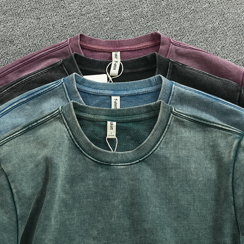 هوديي قطني ثقيل الوزن للرجال ملابس رياضية محبوكة مستديرة Ne كاجوال طويلة Sve مضادة للتجاعيد American Sle Thiened Sweats...