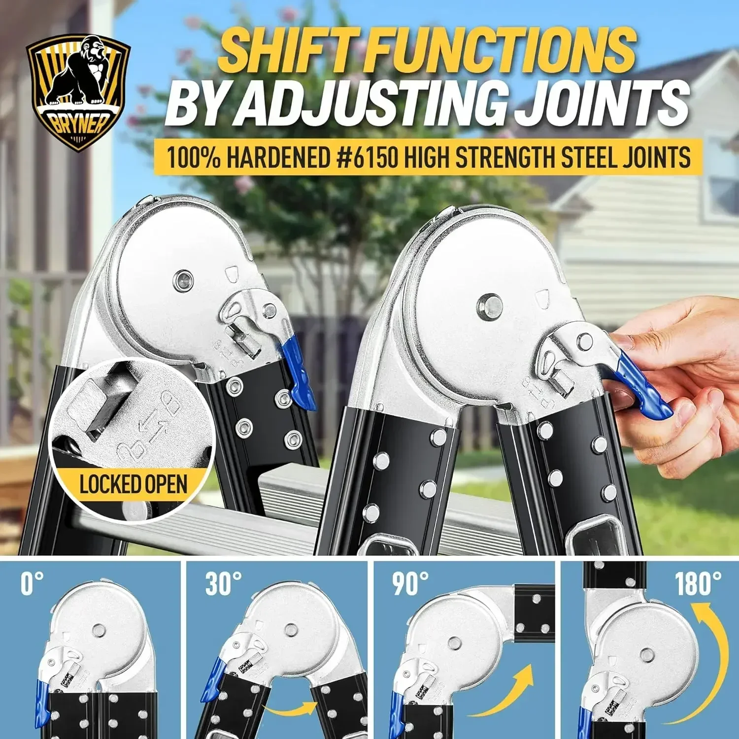 Step Ladder, Bryner 19.6ft 7 in 1 Folding  Multi-Purpose Aluminium Extension  Adjustable