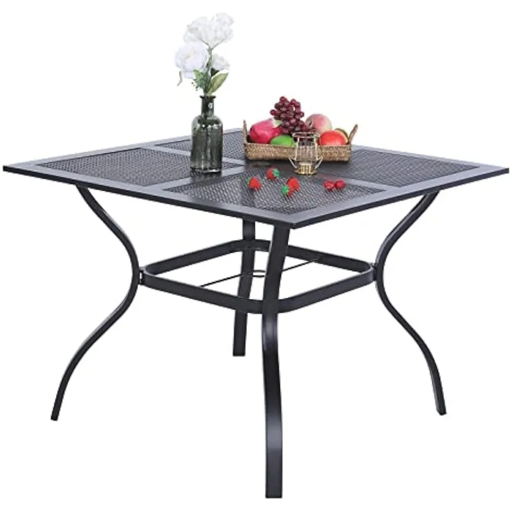 37 Inch Outdoor Dining Table Metal Steel Mesh Patio Dining Table Umbrella Table with 1.57