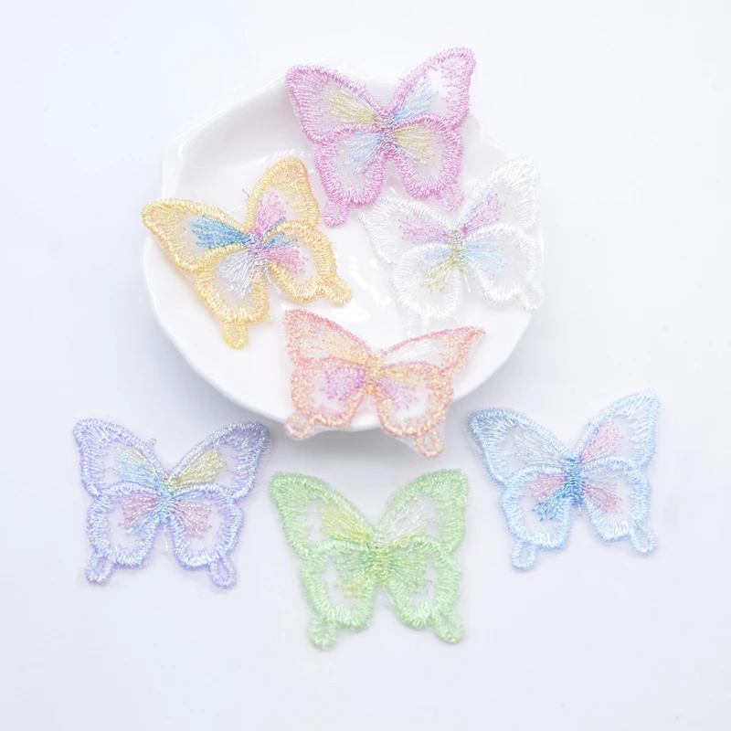 10Pcs 38*33mm Mirage Embroidered Mesh Butterfly Appliques for Clothes Hat Sewing Patches DIY Headwear Hair Clips Bow Accessories