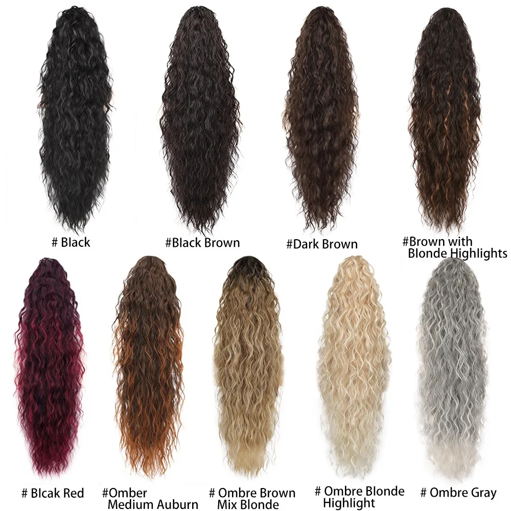 Synthetic Claw Long Wavy Ponytail Extension Black Brown 30" Curly Pony Tail Clip in Hair Extensions Fluffy Natural Looking view 5