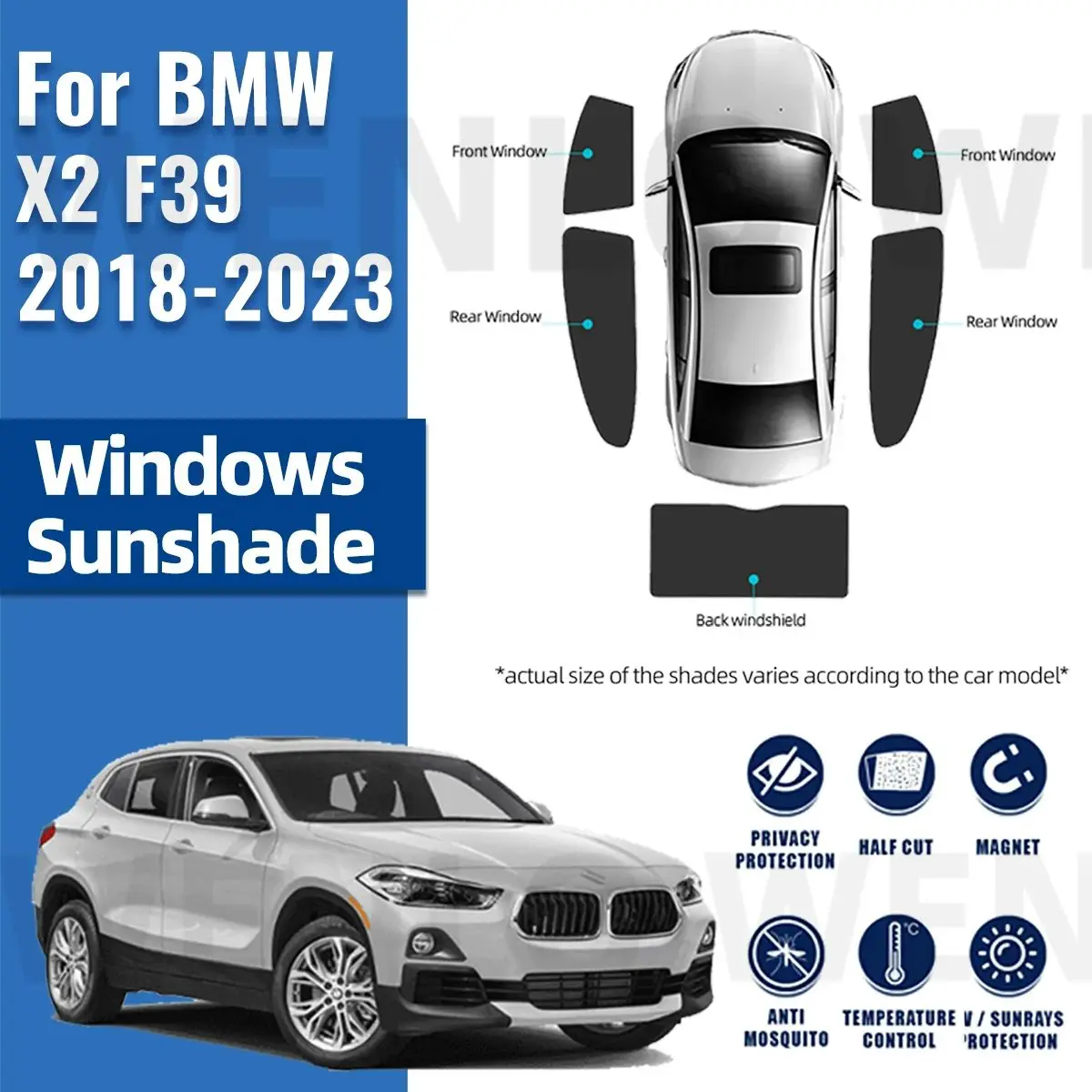 

For BMW X2 F39 2018-2023 Car Window Sunshade UV Protection Front Back Windshield Auto Curtain Sun Shade Visor Net Mesh