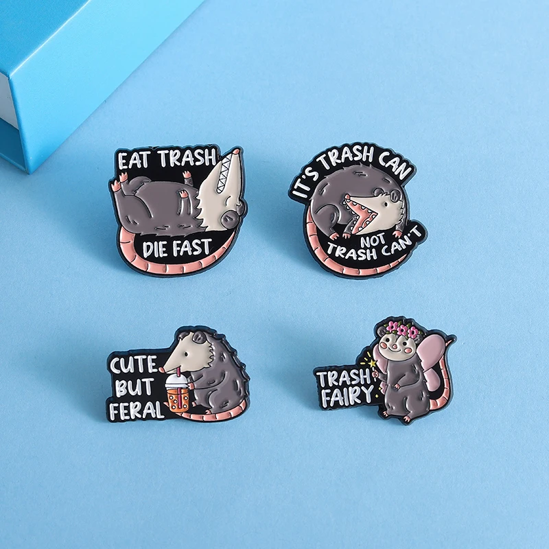 Alfileres esmaltados de hadas de basura, bonitos pero Feral Eat Trash Die, insignias de opossum rápido, broches de solapa, accesorios de joyería, regalo para amigos