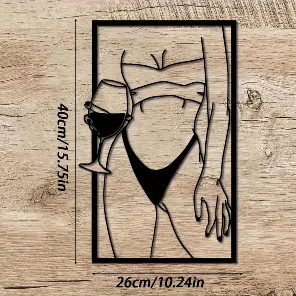 Bikini Lady&Goblet Metal Wall Sculpture|Fade-Resistant Paint,Easy-Install,Halloween&Christmas Gift,Bedroom/Living Room Decor