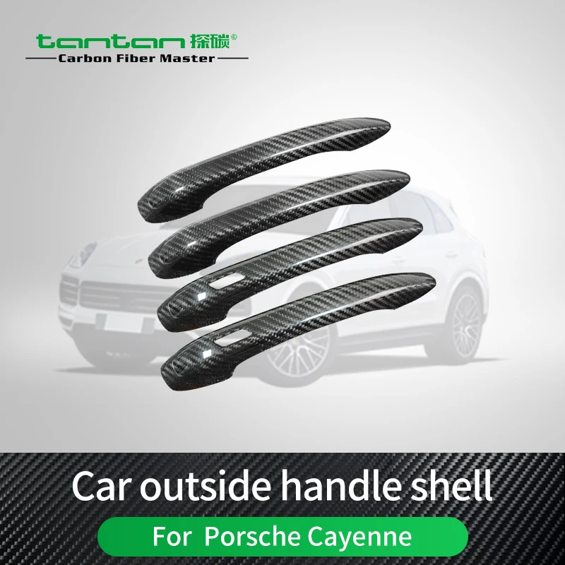 For Porsche Cayenne 2018-2024 Year Car Outside Handle Cover Sticker 4 PCS Real Carbon Fiber Glossy Black Car Accessories