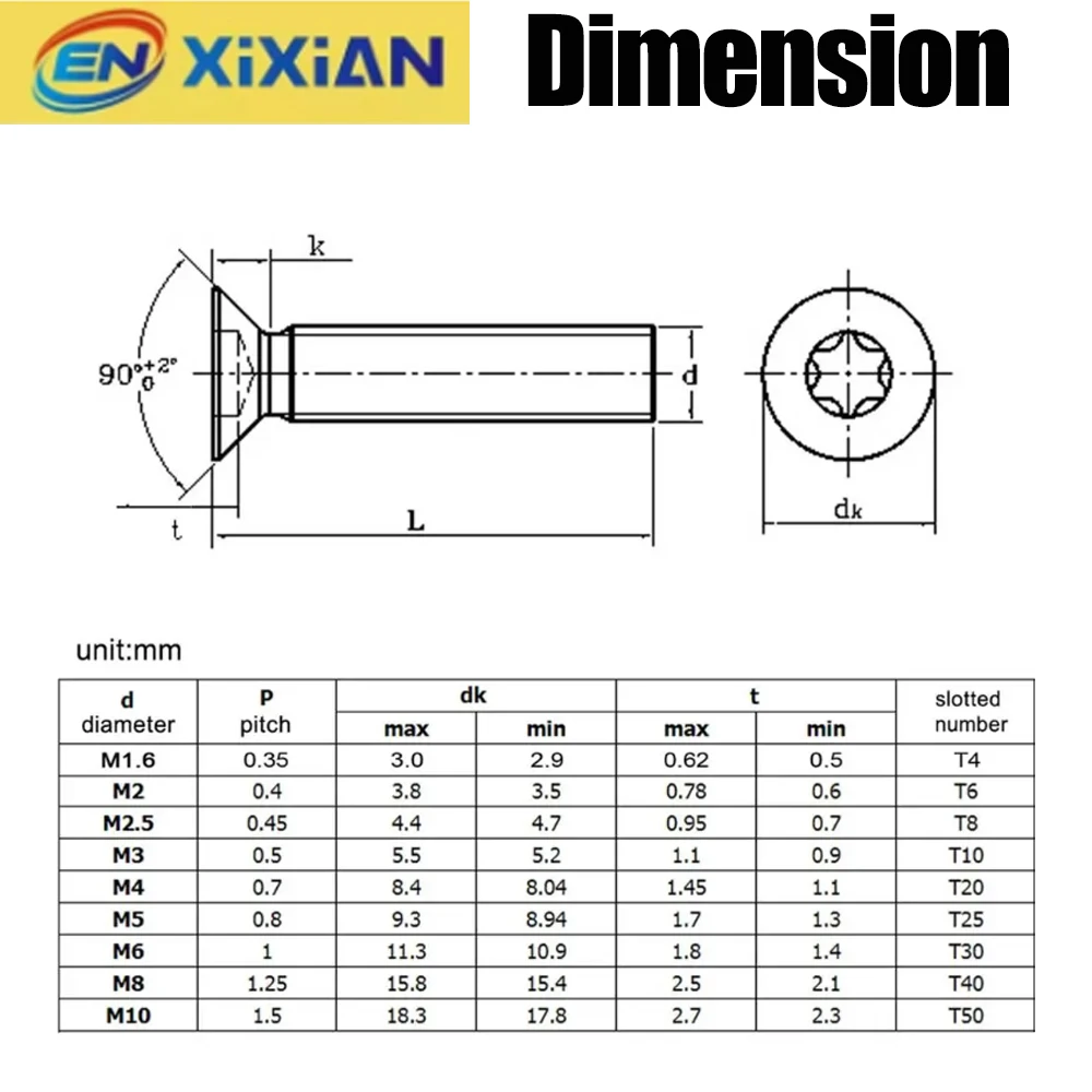 M2 M2.5 M3 M4 M5 M6 GB2673 304 A2-70 Stainless Steel Six-Lobe Torx Flat Countersunk Head Screw Machine Security Bolt