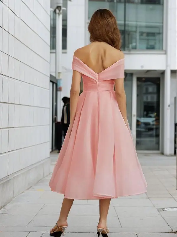 Off Shoulder Prom Dresses 2024 Pink Tea Length A Line Formal Party Special Occasion Women Evening Gowns robe de soiree femmes