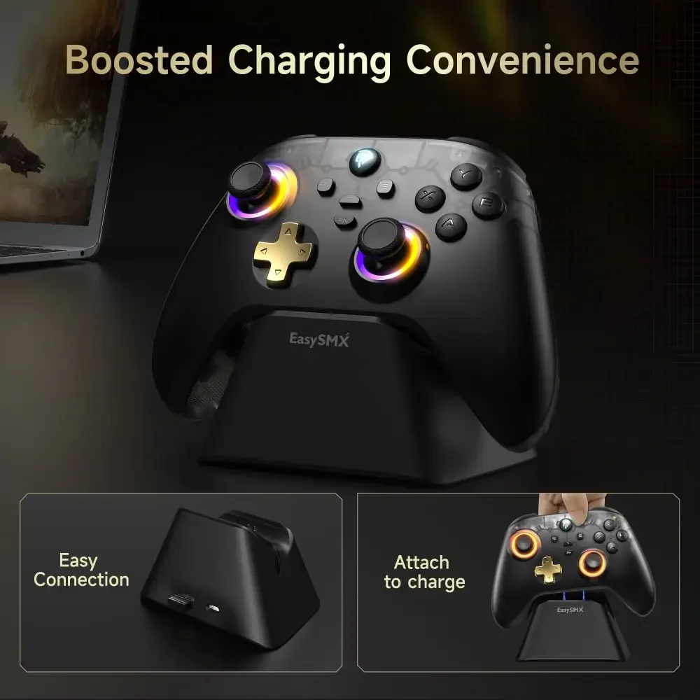 EasySMX D05 Wireless Gamepad für Nintendo Switch PC mit Ladestation RGB Hall Effect Joysticks Game Controller für Windows – Detail 2