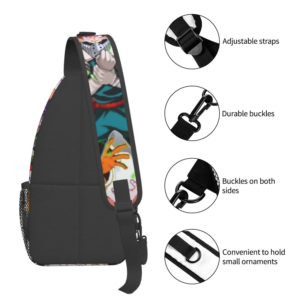 My Hero Academia-bandolera pequeña para el pecho, mochila de hombro, mochila de viaje, senderismo, mochila con patrón de Manga