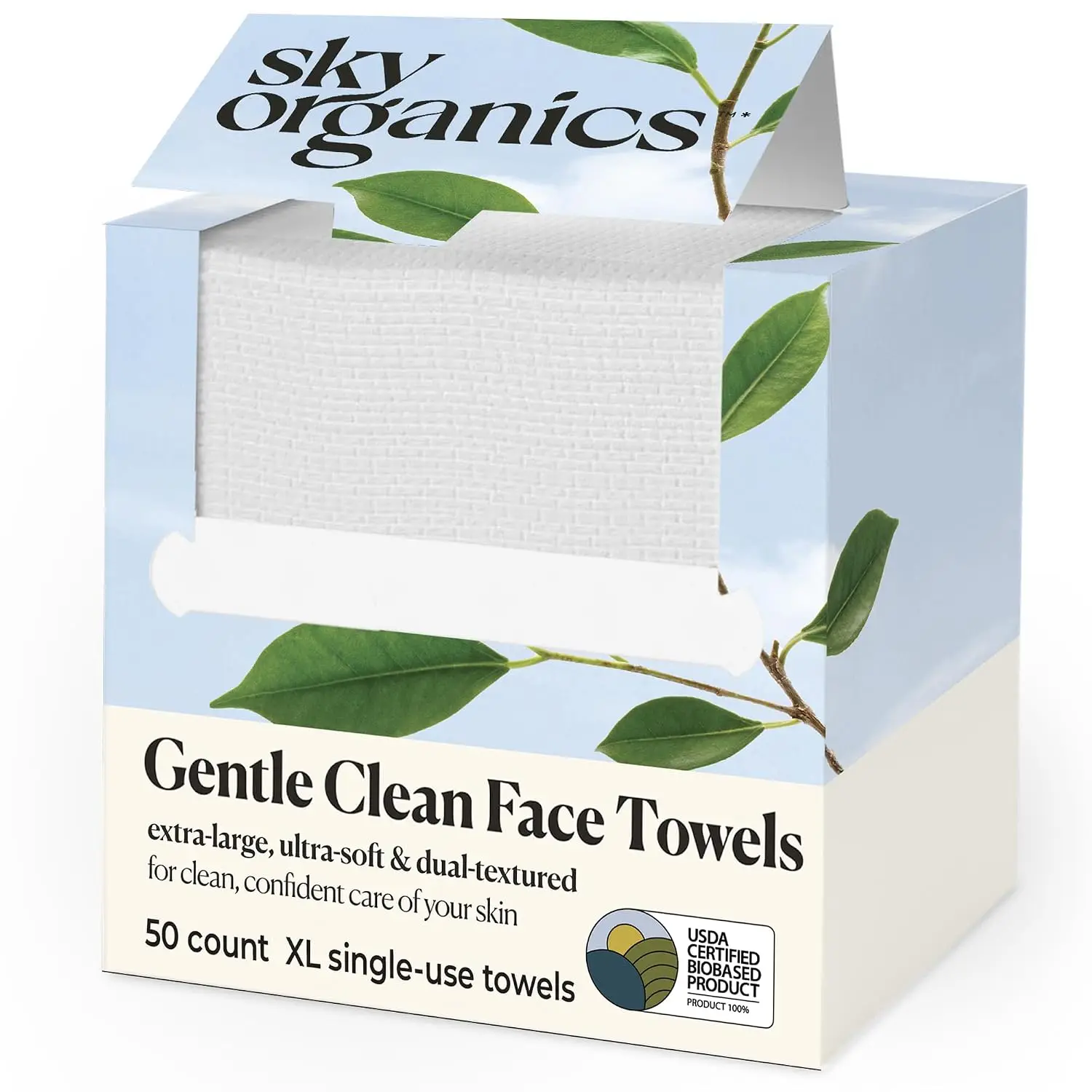 50 XL Ultra Soft Dual-Textured Face Towels - Disposable Makeup Remover Wipes, Hypoallergenic & Biobased