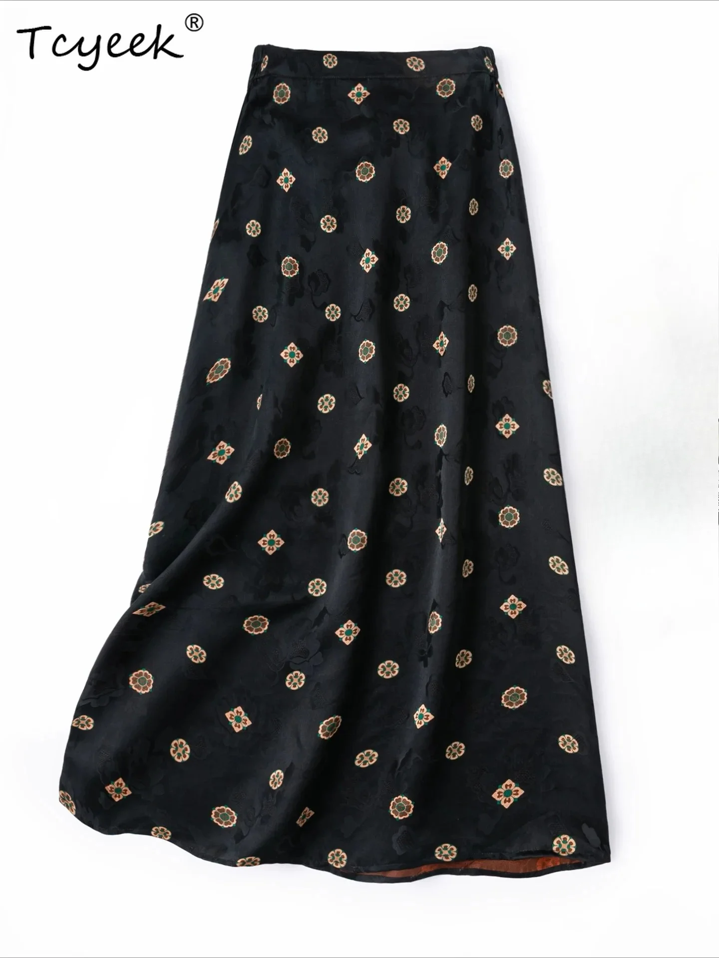 Tcyeek 100% Real Silk Womens Skirts Elegant Skirt for Woman Summer Clothes High-end Bodycon Skirt Print Faldones Para Mujer