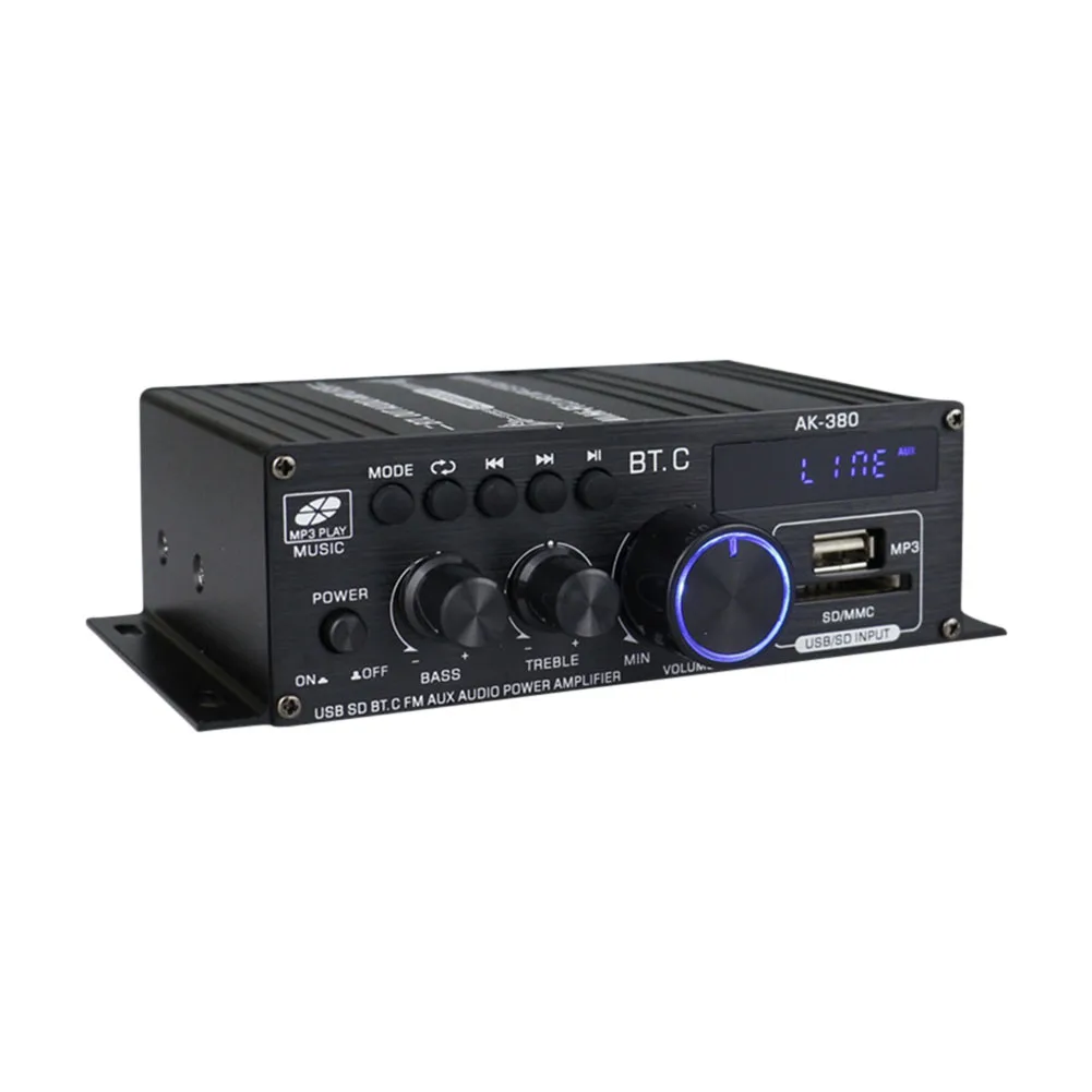 Wzmacniacze cyfrowe AK380 Audio 2-kanałowy wzmacniacz do kina domowego HIFI Bass 40W+40W Odtwarzacz muzyczny USB AUX Karaoke do domu i samochodu