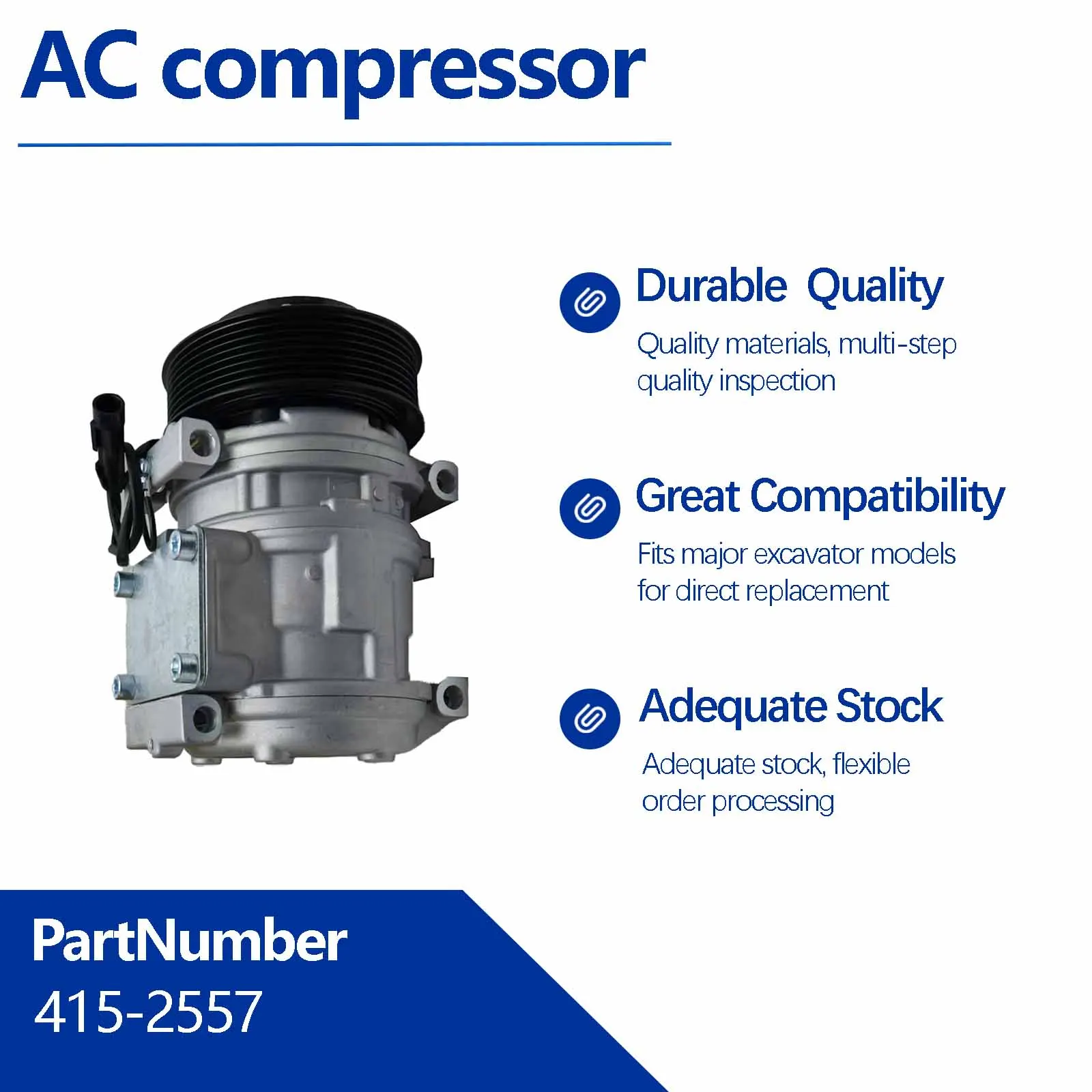 50939952 12V AC Compressor For Caterpillar CAT 305.5 GC 307E 307 308E 308E2 307E2 308E2 CR Small Hydraulic Excavators